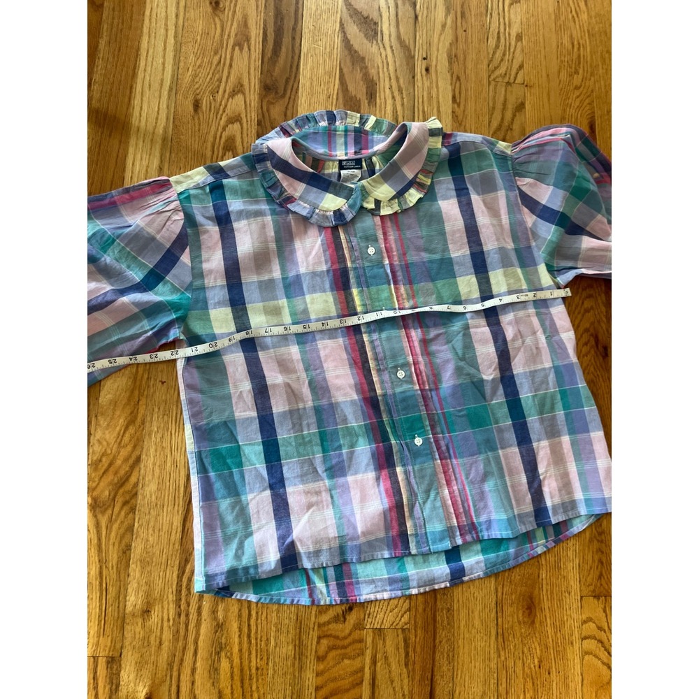 Polo Ralph Lauren Plaid Ruffle Collar Blouse Pink Blue Purple Cotton Top S b7 - Picture 5 of 7
